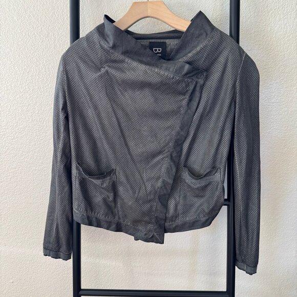 BLACK by K&M Jackets & Blazers - BLACK by K&M Charcoal Gray Perforated Asymmetrical Moto Jacket Size 40 (Small)